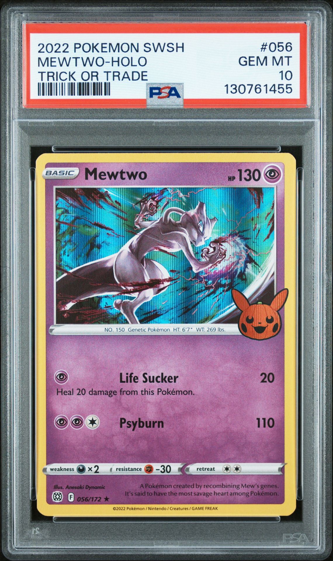 2022 Pokemon Sword & Shield Brilliant Stars Mewtwo-Holo #056 (Trick Or Trade) Gem Mt 10 front