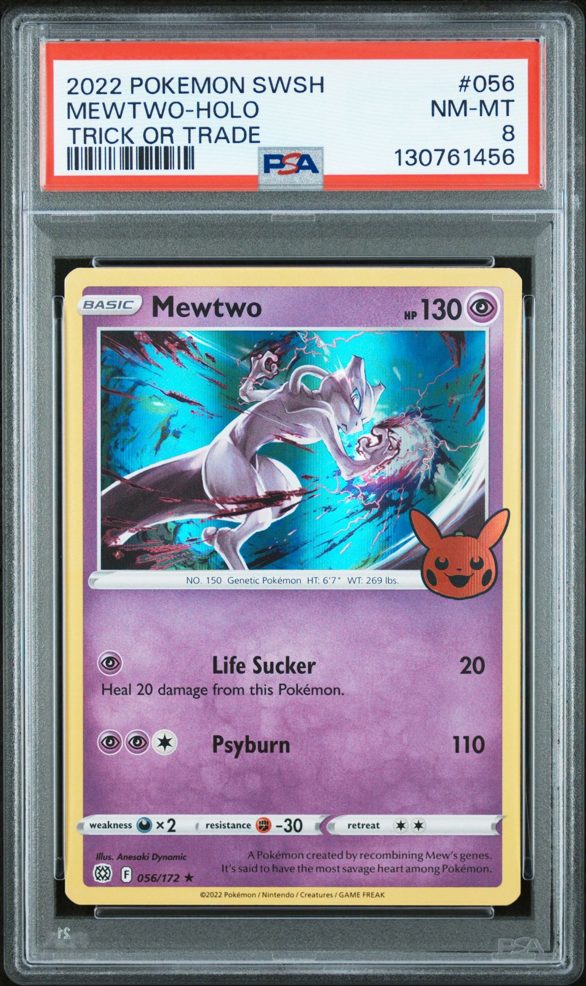 2022 Pokemon Sword & Shield Brilliant Stars Mewtwo-Holo #056 (Trick Or Trade) Nm-Mt 8 front