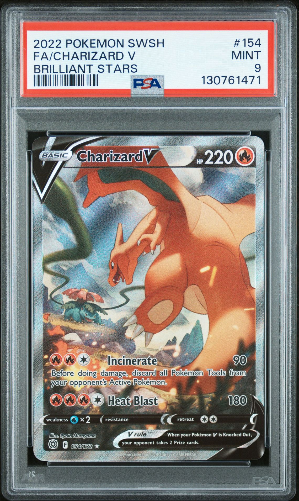 2022 Pokemon Sword & Shield Brilliant Stars Fa/Charizard V #154 (Brilliant Stars) Mint 9 front