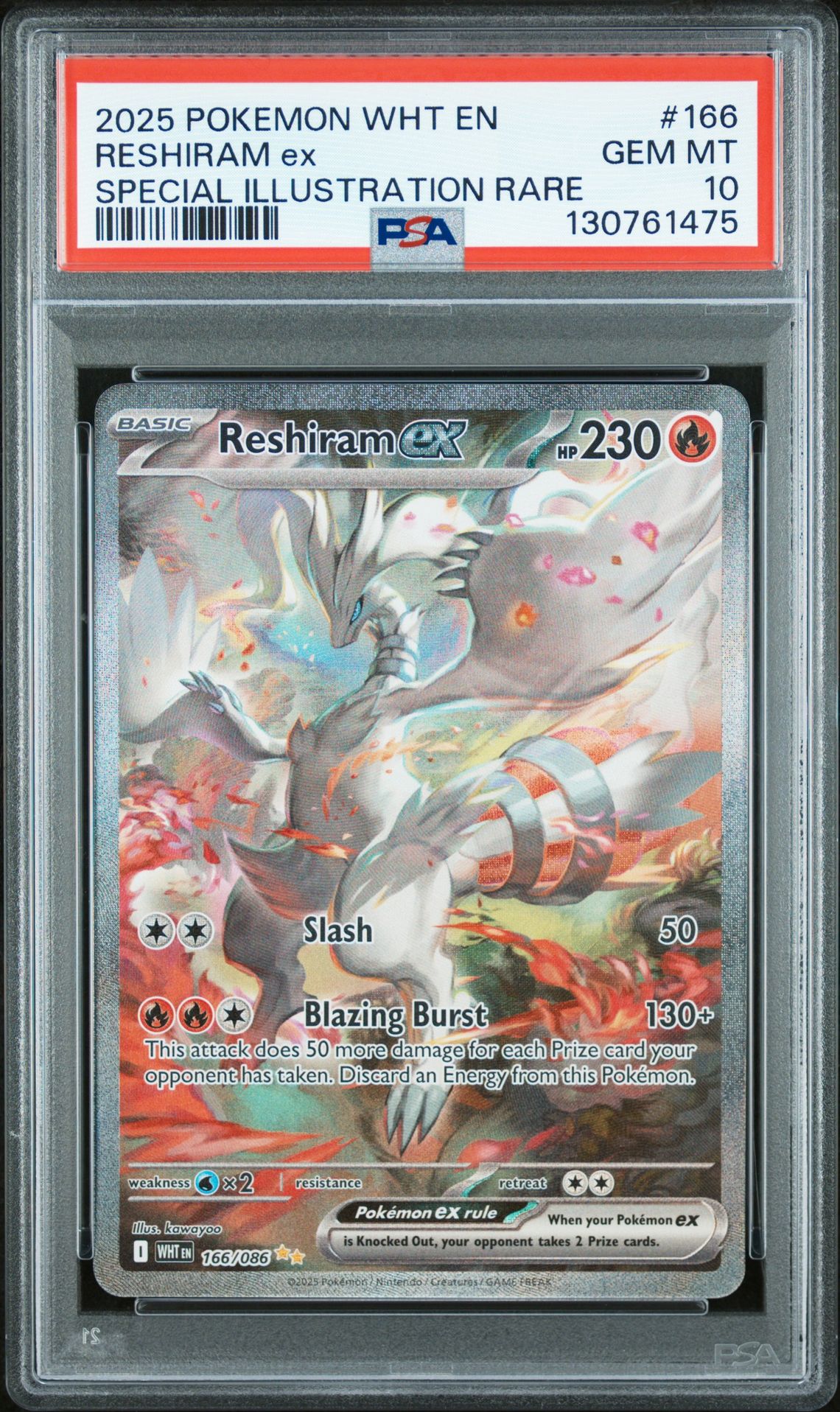 2025 Pokemon Wht En-White Flare Reshiram Ex #166 (Special Illustration Rare) Gem Mt 10 front