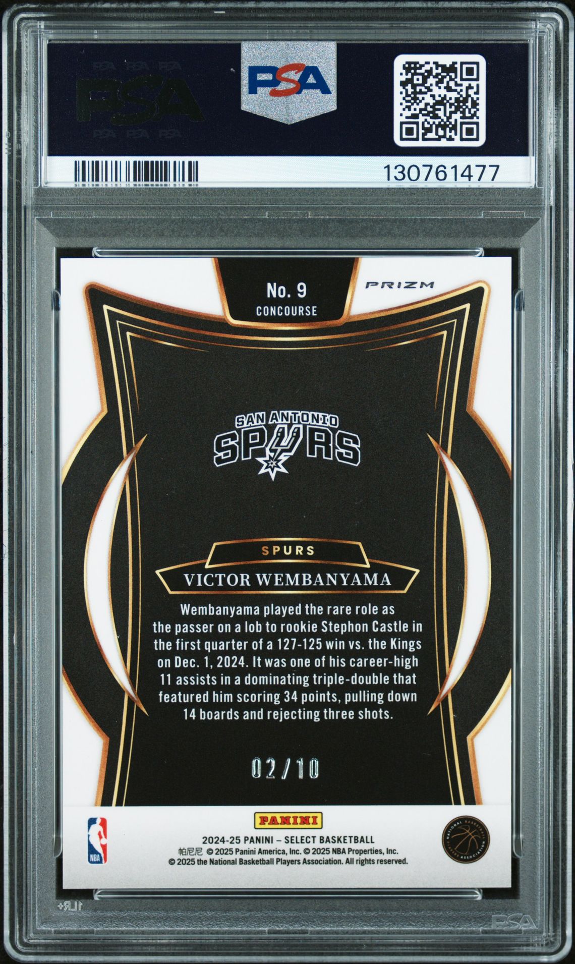 2024 Panini Select Victor Wembanyama #9 (Gold Wave) Mint 9 back