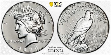 2024-S $1 Peace Dollar Rev PR Two-Coin Reverse Proof Set PR70