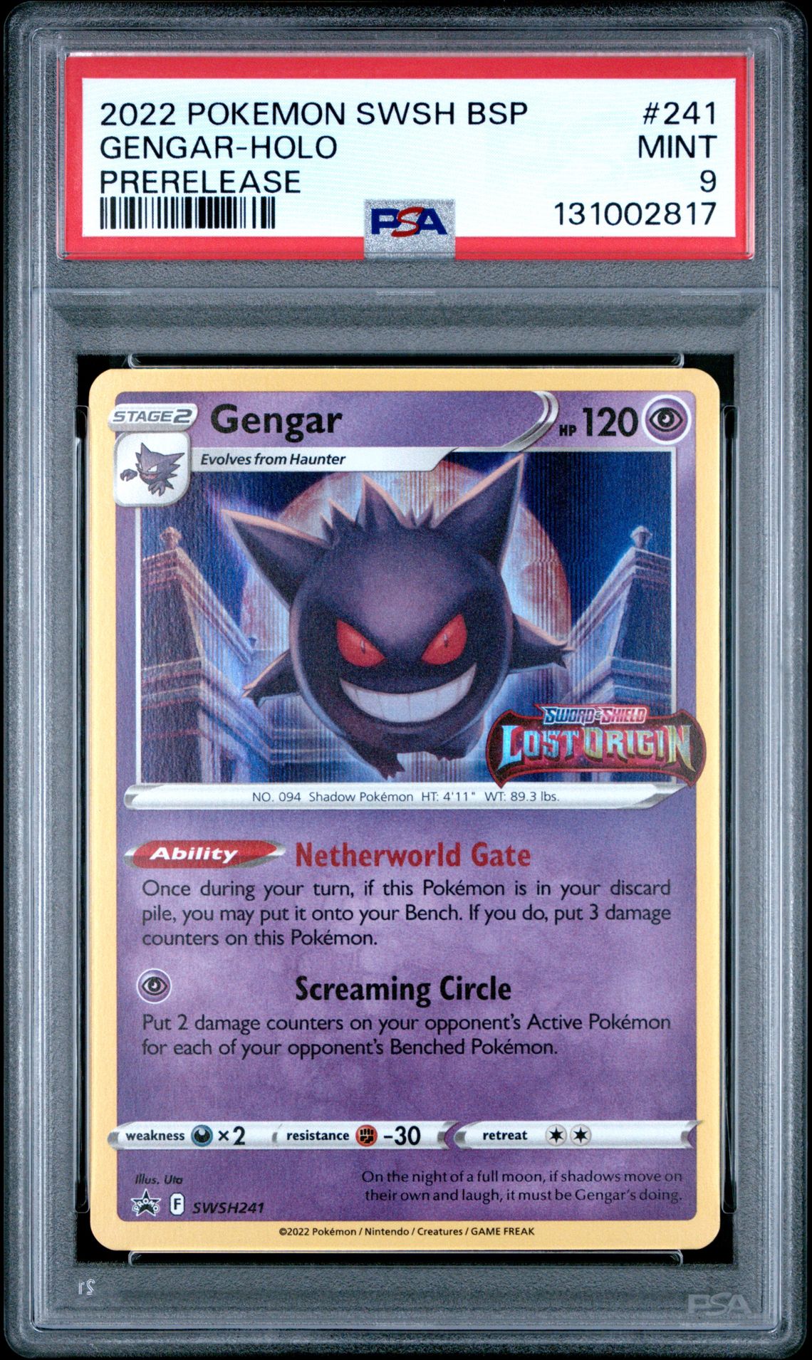 2022 Pokemon Swsh Black Star Promo Gengar-Holo #241 (Prerelease) Mint 9 front