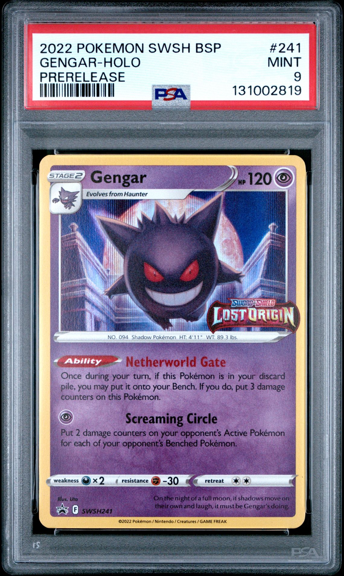 2022 Pokemon Swsh Black Star Promo Gengar-Holo #241 (Prerelease) Mint 9 front