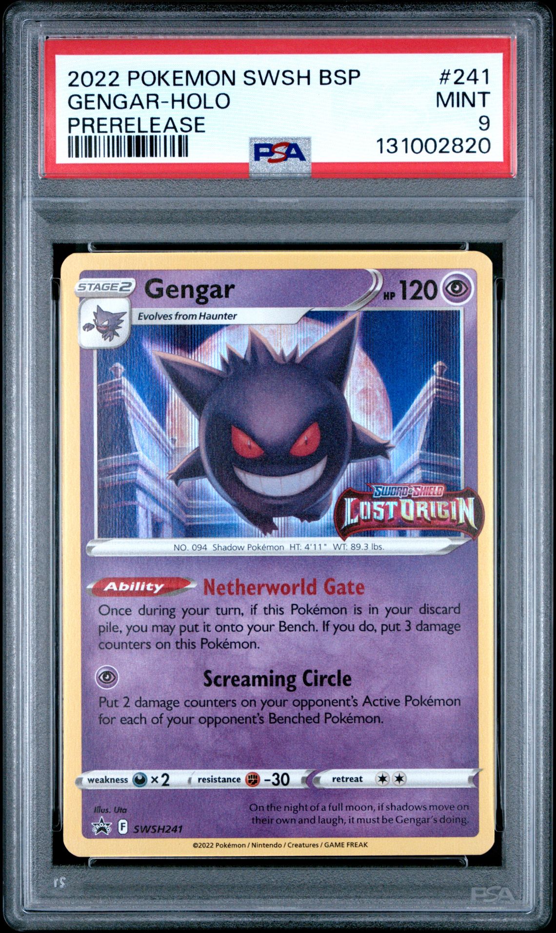 2022 Pokemon Swsh Black Star Promo Gengar-Holo #241 (Prerelease) Mint 9 front