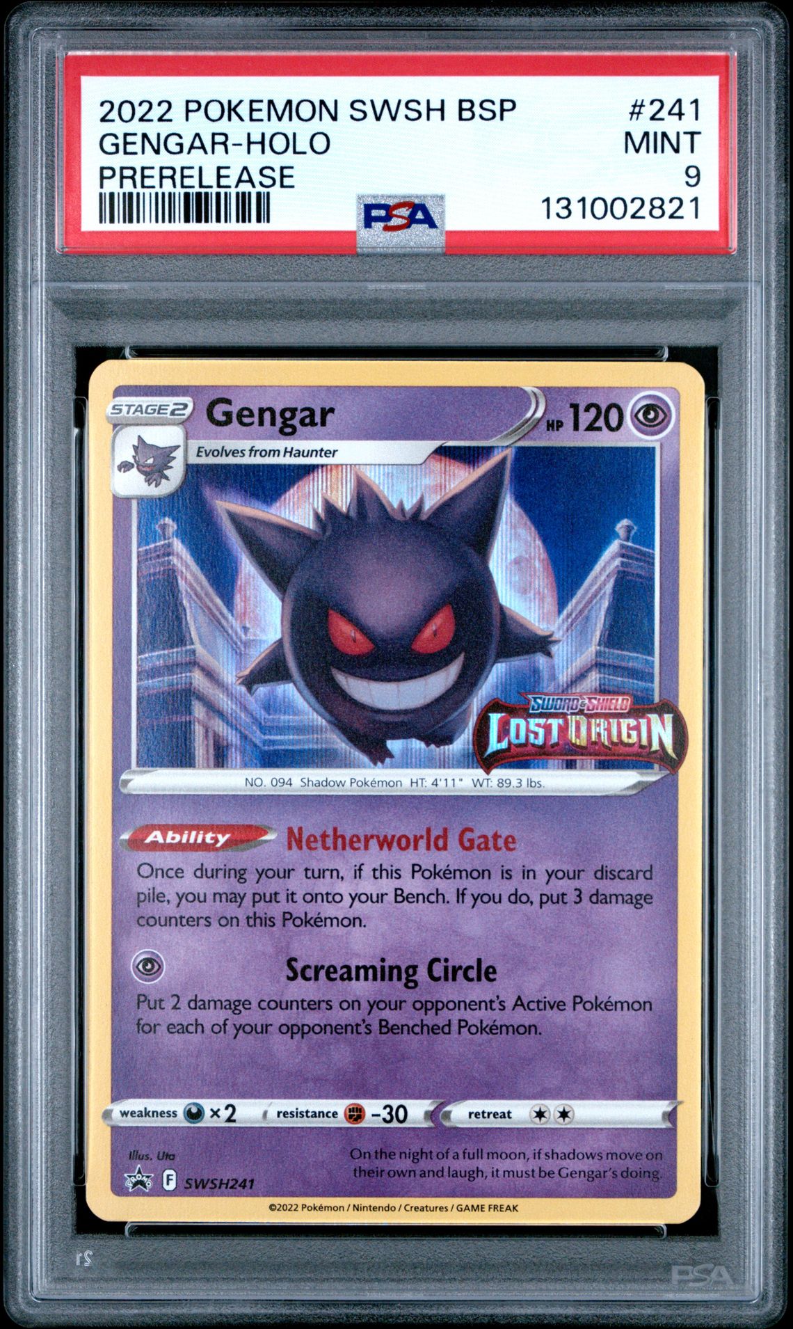 2022 Pokemon Swsh Black Star Promo Gengar-Holo #241 (Prerelease) Mint 9 front