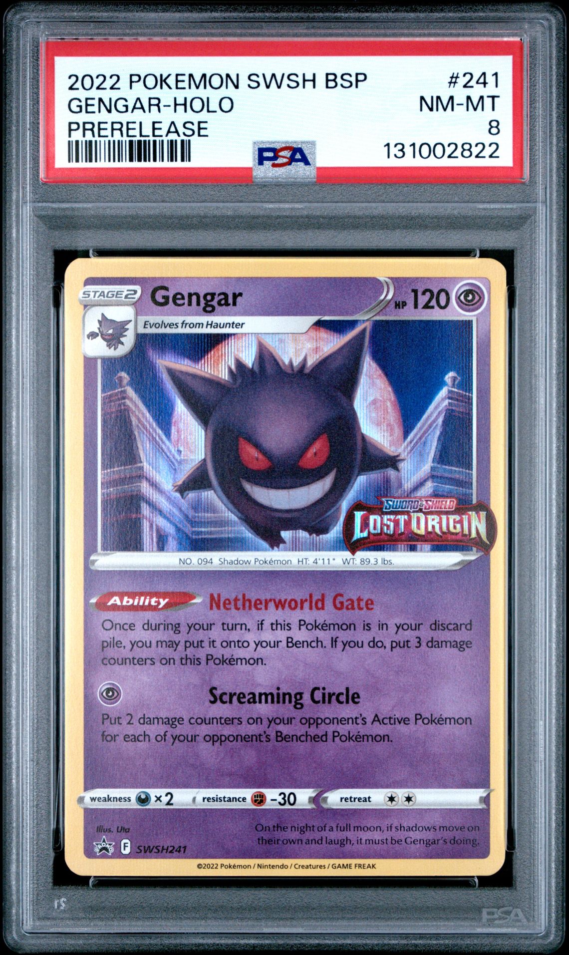 2022 Pokemon Swsh Black Star Promo Gengar-Holo #241 (Prerelease) Nm-Mt 8 front