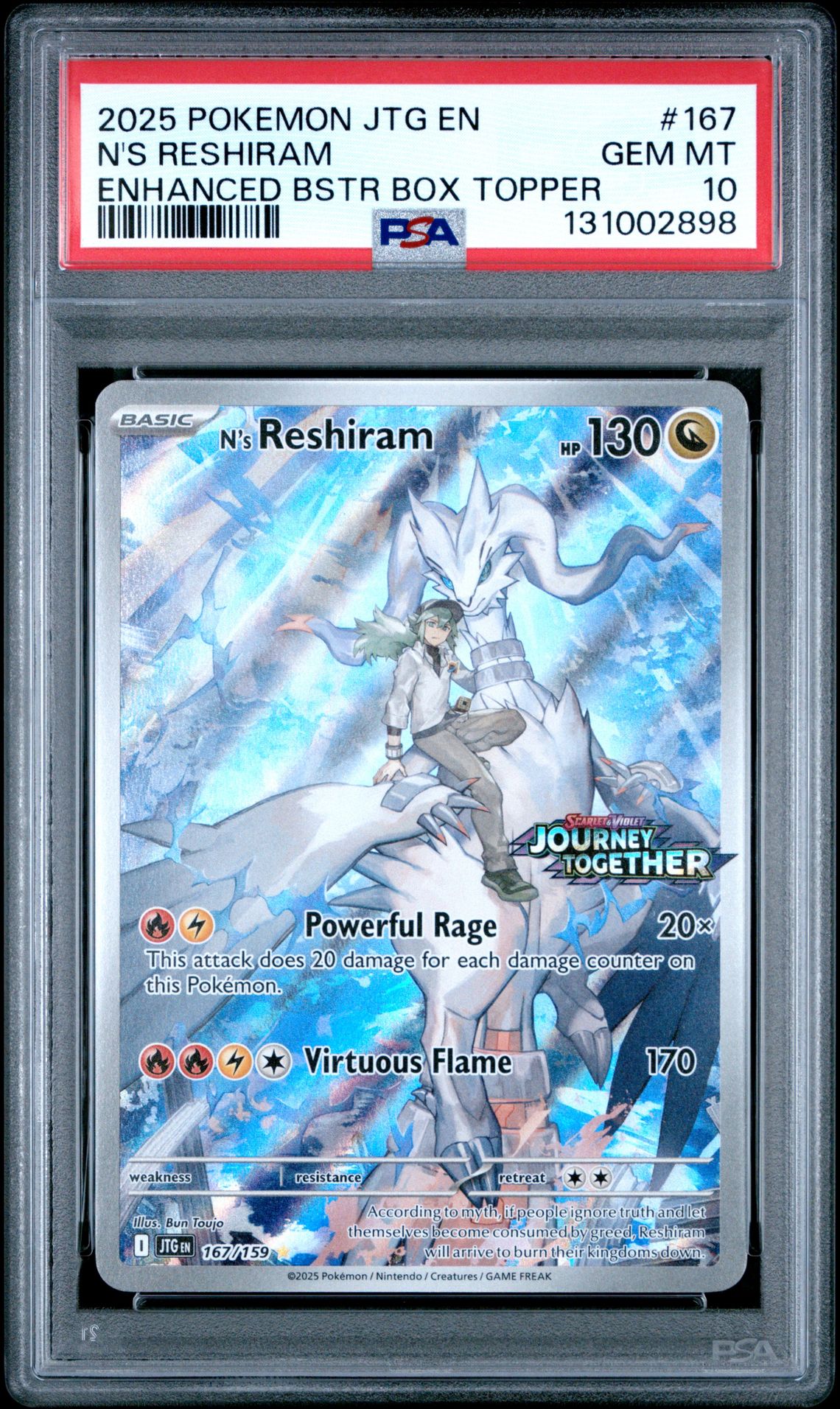 2025 Pokemon Jtg En-Journey Together N's Reshiram #167 (Enhanced Bstr Box Topper) Gem Mt 10 front
