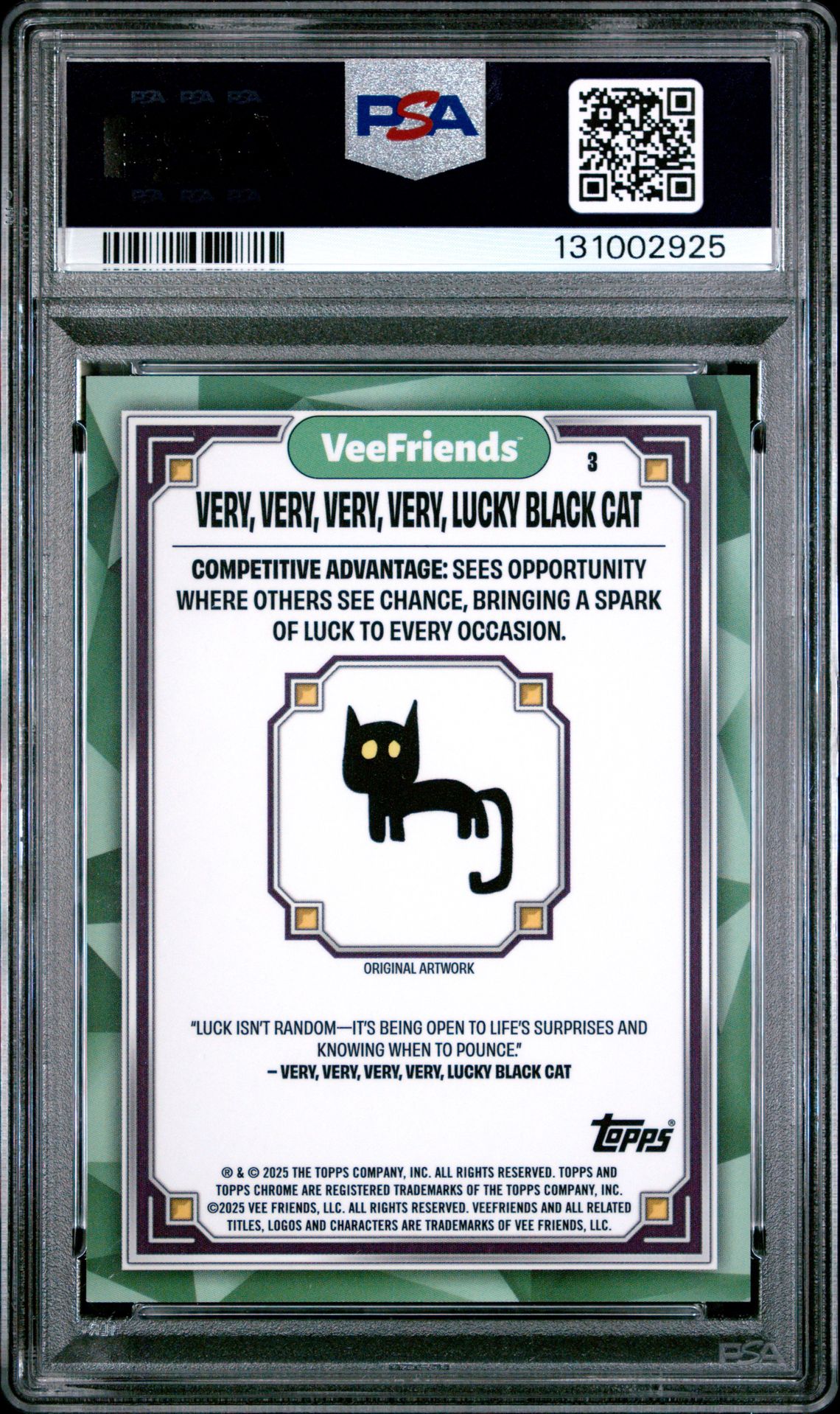 2025 Topps Chrome Veefriends Vvvv Lucky Black Cat #3 (Blue Eyes) Mint 9 back