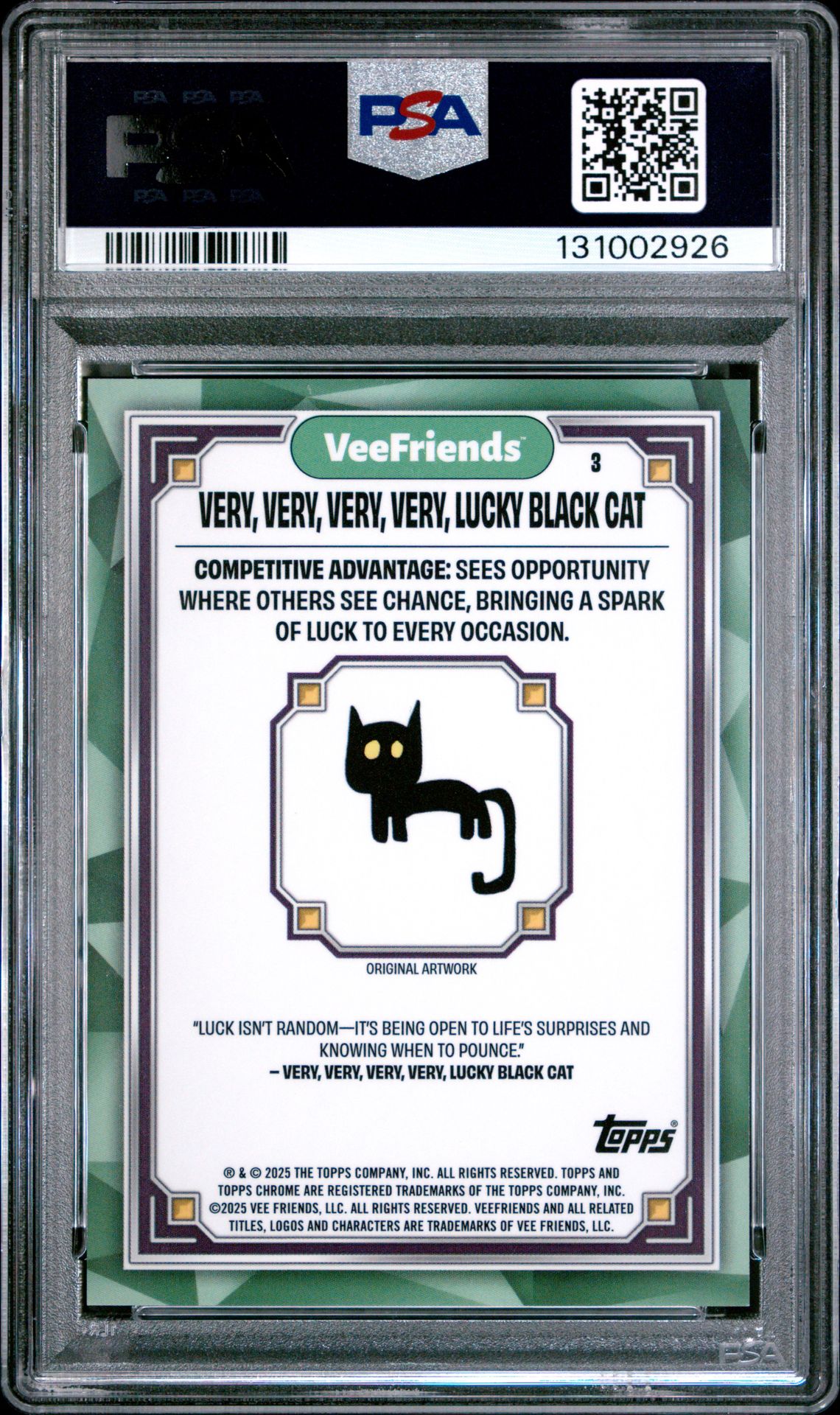 2025 Topps Chrome Veefriends Vvvv Lucky Black Cat #3 (Purple Eyes) Gem Mt 10 back