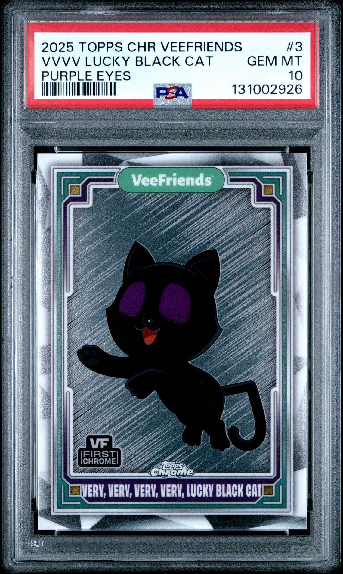 2025 Topps Chrome Veefriends Vvvv Lucky Black Cat #3 (Purple Eyes) Gem Mt 10 front