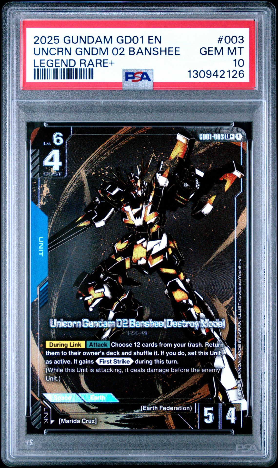 2025 Gundam Newtype Rising Banshee (Destroy Mode) #003 (Legend Rare+) Gem Mt 10 front