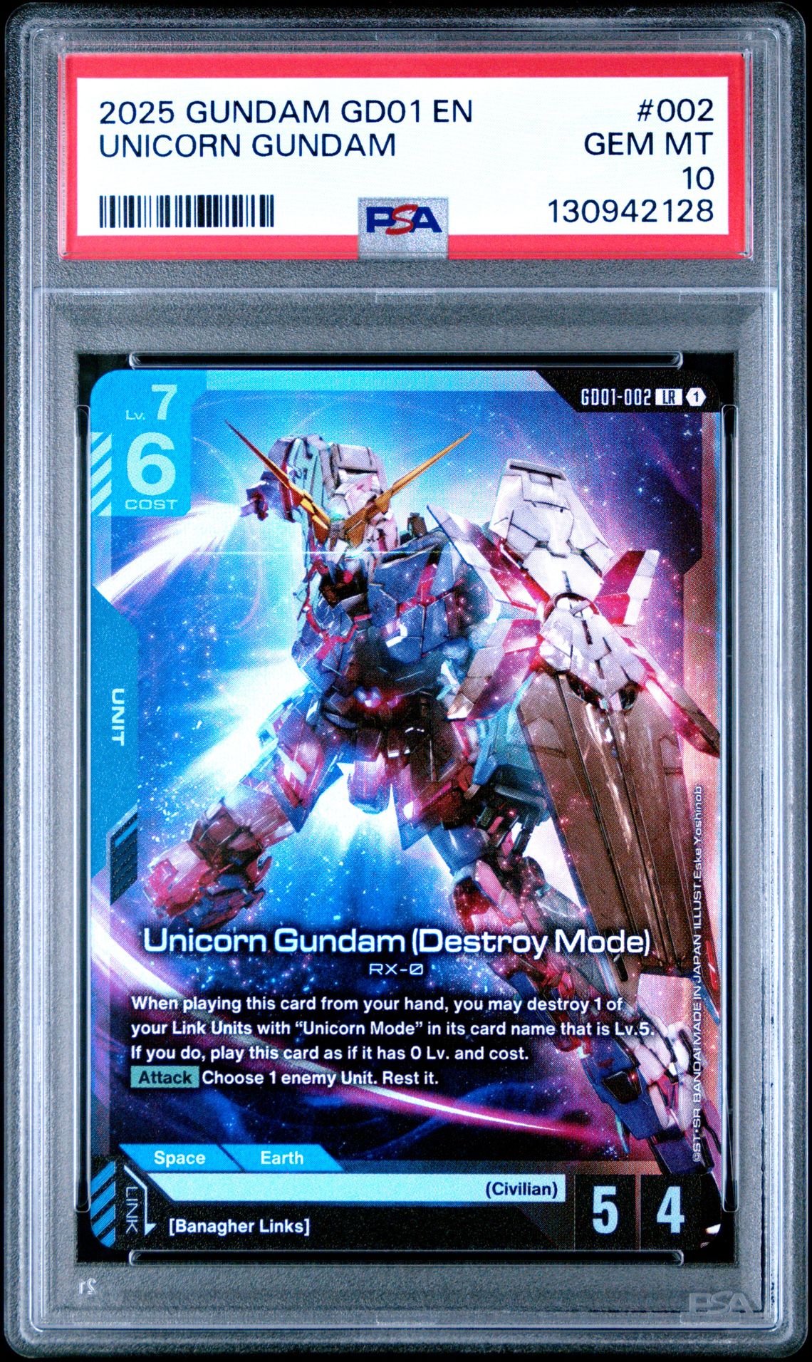 2025 Gundam Newtype Rising Unicorn (Destroy Mode) #002 Gem Mt 10 front