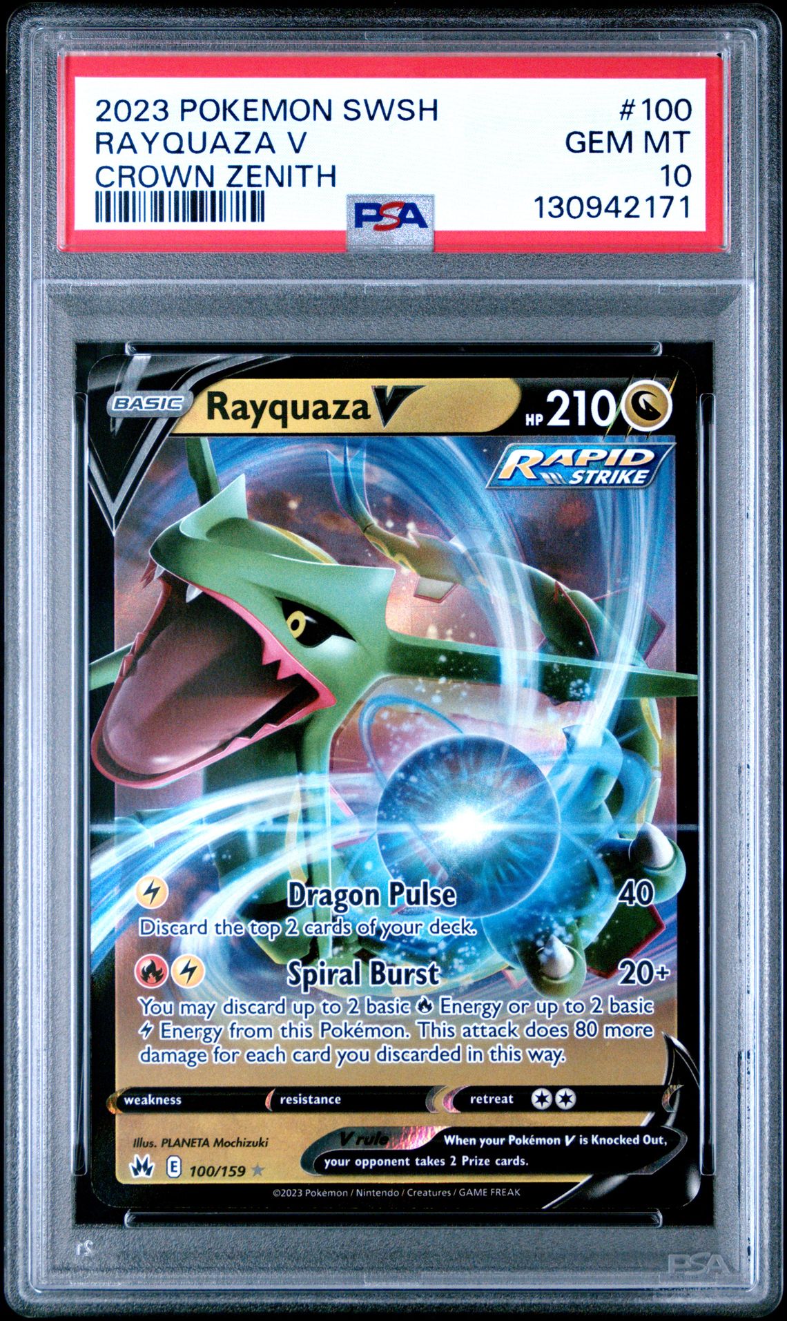 2023 Pokemon Sword And Shield Crown Zenith Rayquaza V #100 (Crown Zenith) Gem Mt 10 front