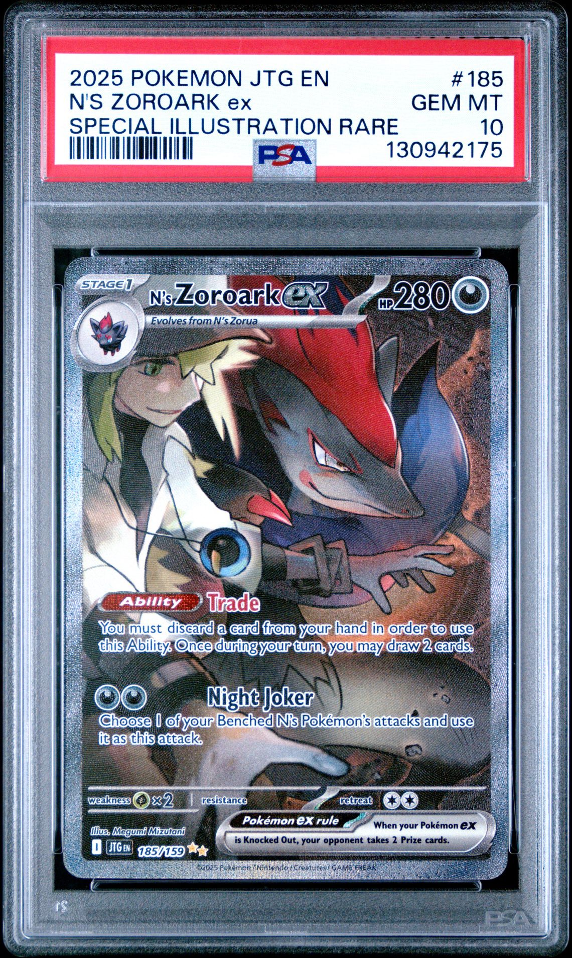 2025 Pokemon Jtg En-Journey Together N's Zoroark Ex #185 (Special Illustration Rare) Gem Mt 10 front