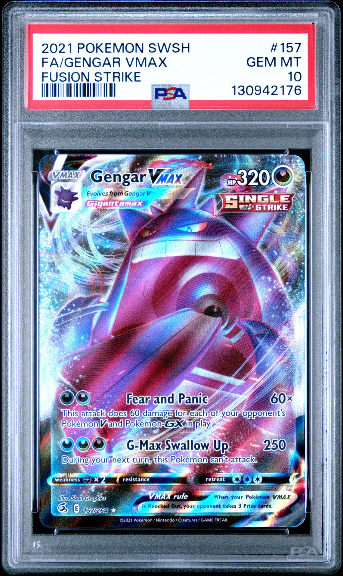 2021 Pokemon Sword & Shield Fusion Strike Fa/Gengar Vmax #157 (Fusion Strike) Gem Mt 10 front