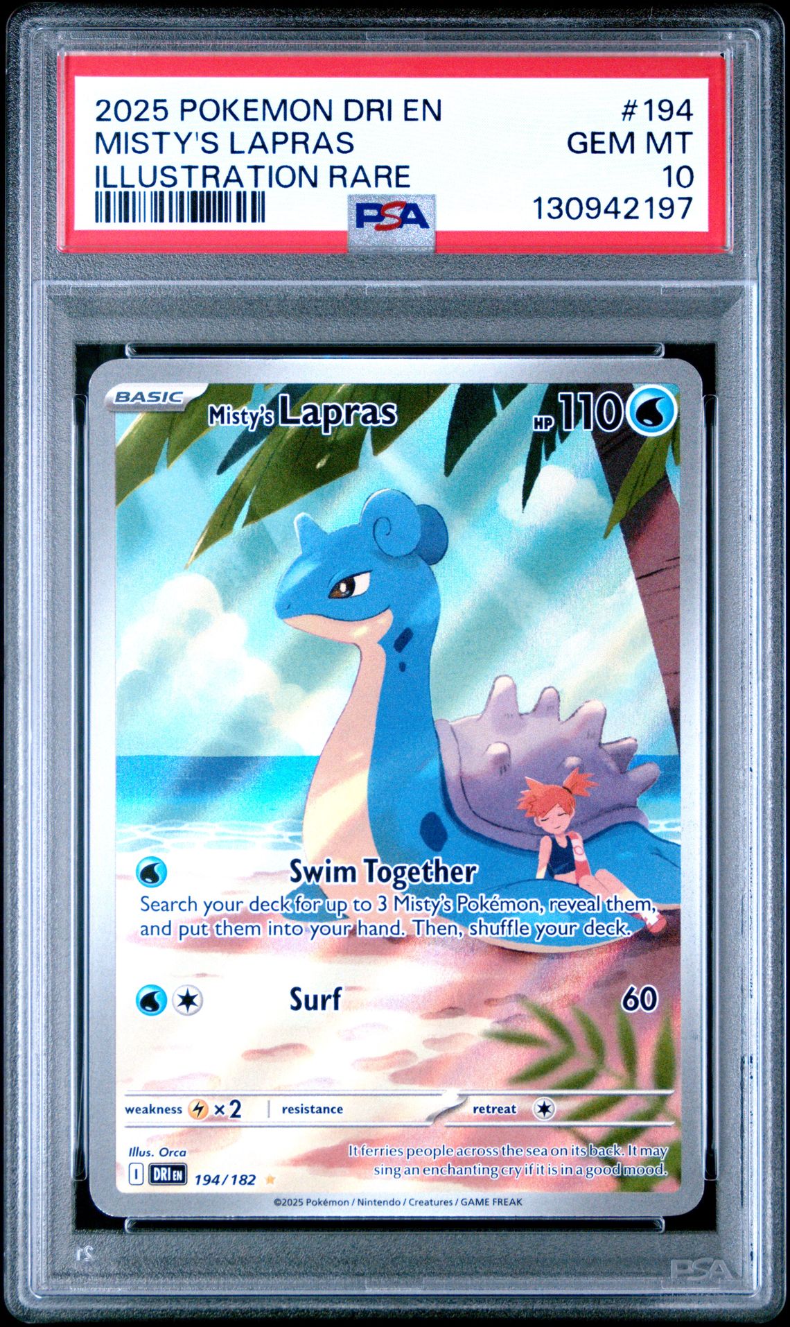 2025 Pokemon Dri En-Destined Rivals Misty's Lapras #194 (Illustration Rare) Gem Mt 10 front