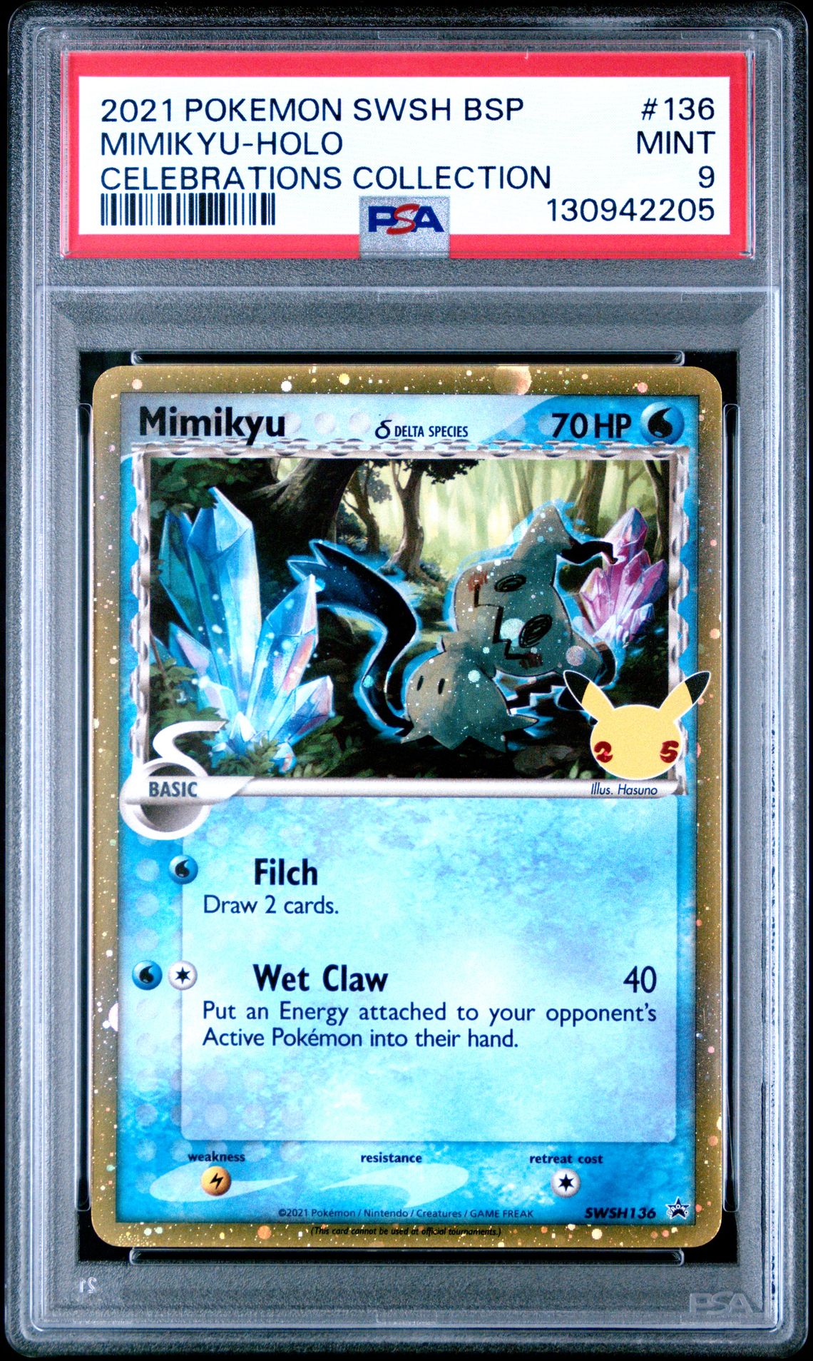 2021 Pokemon Swsh Black Star Promo Mimikyu-Holo #136 (Celebrations Collection) Mint 9 front