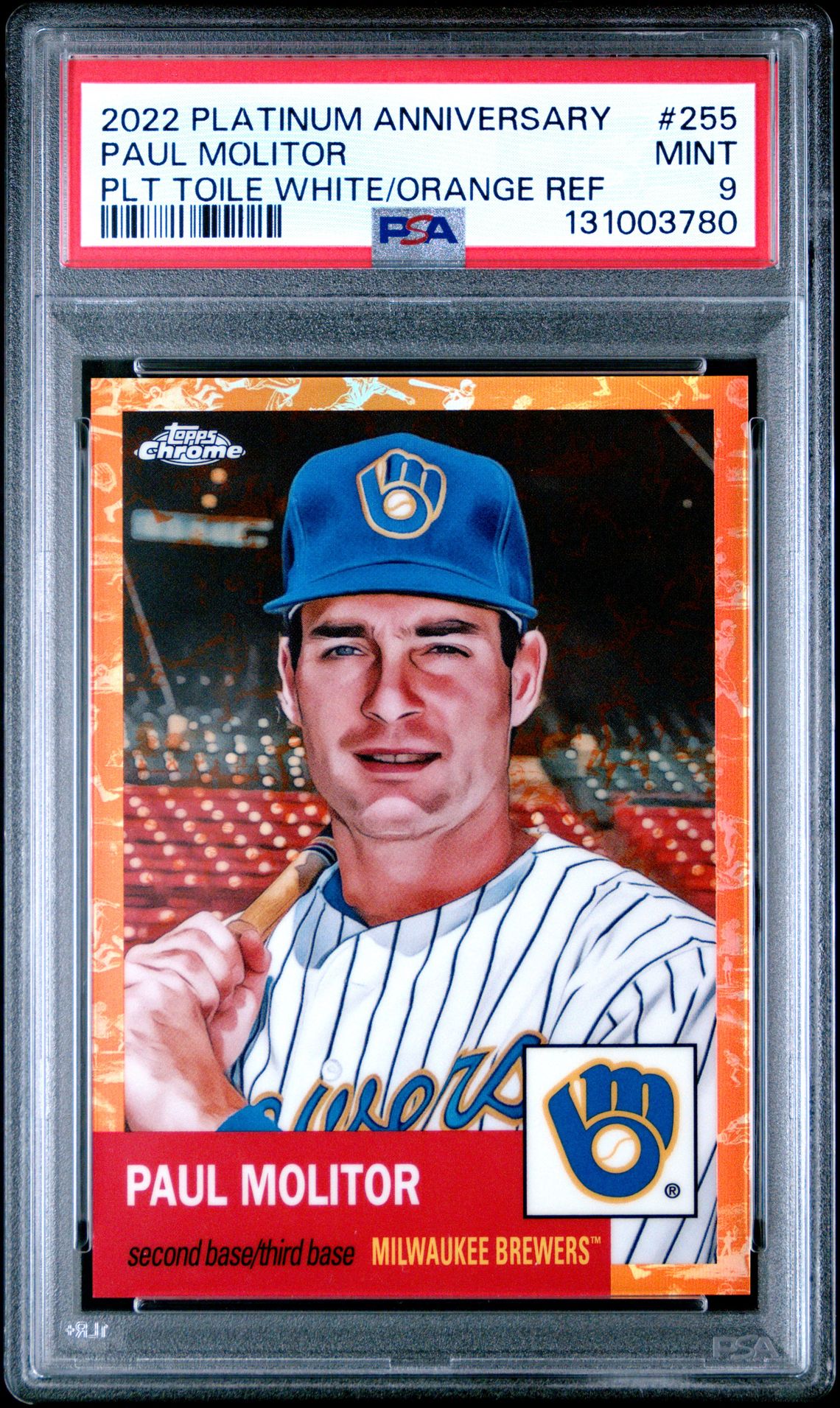 2022 Topps Chrome Platinum Anniversary Paul Molitor #255 (Plt Toile White/Orange Ref) Mint 9 front