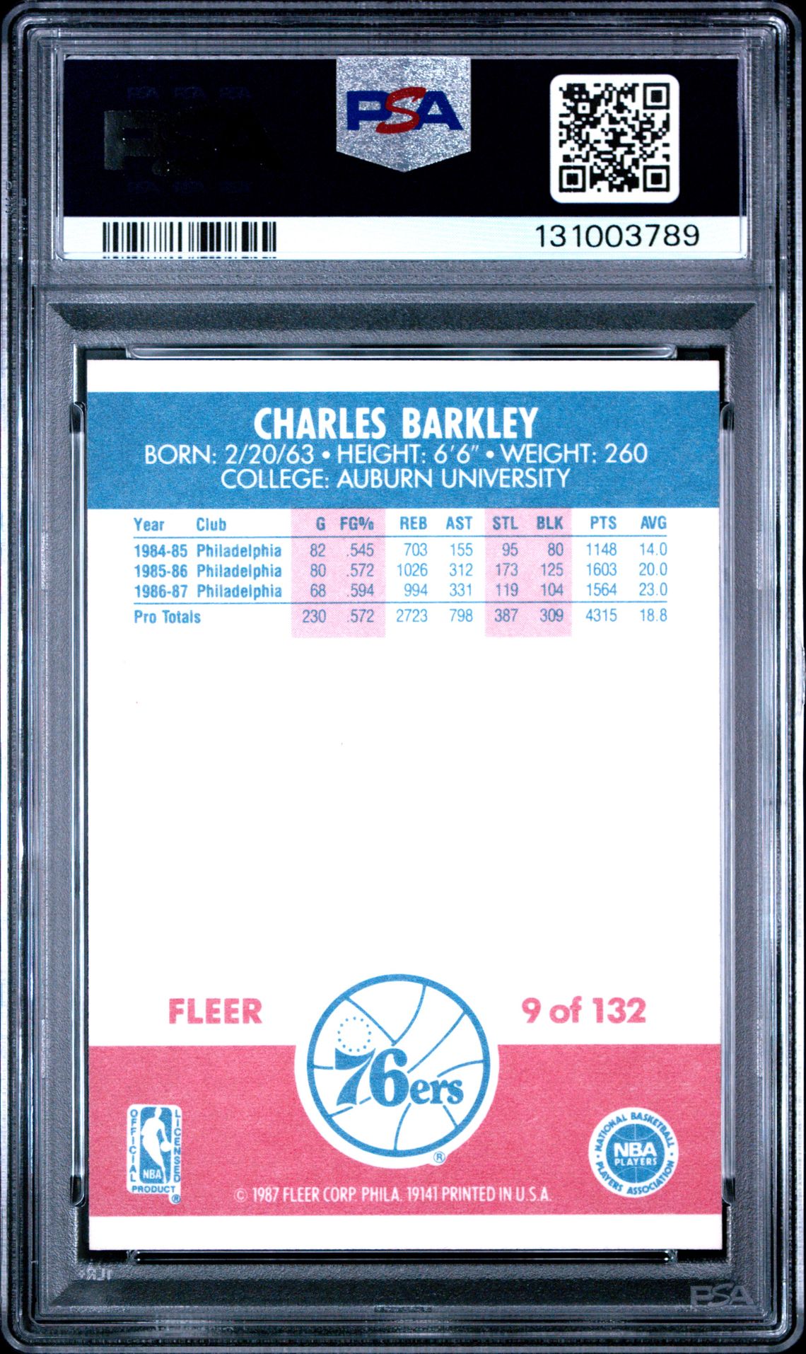 1987 Fleer Charles Barkley #9 Nm-Mt 8 back