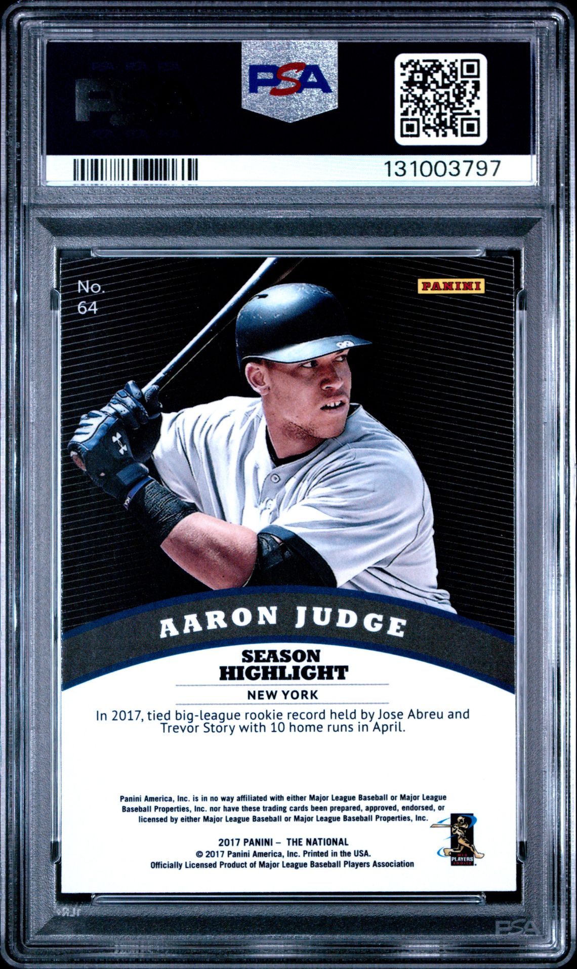 2017 Panini National Convention Vip Aaron Judge #64 Gem Mt 10 back