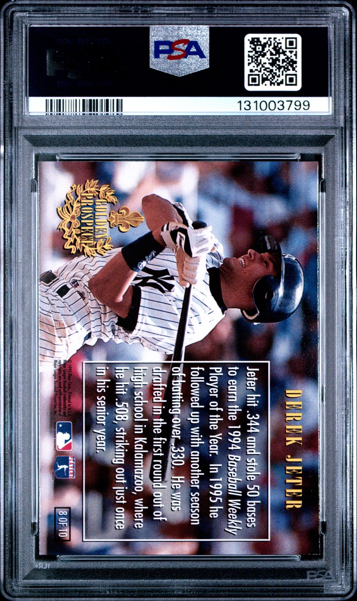 1996 Ultra Golden Prospect Derek Jeter #8 (Series 1-Gold Medallion) Nm 7 back