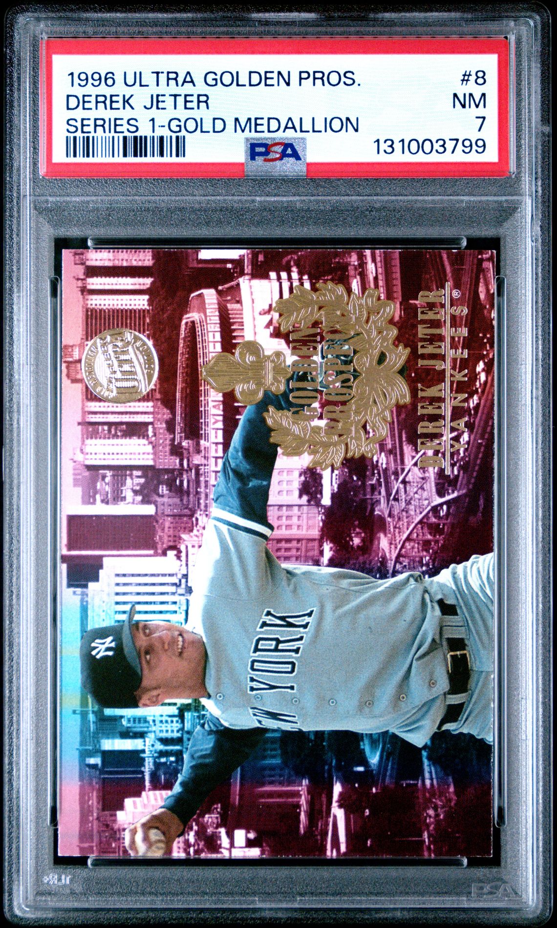 1996 Ultra Golden Prospect Derek Jeter #8 (Series 1-Gold Medallion) Nm 7 front