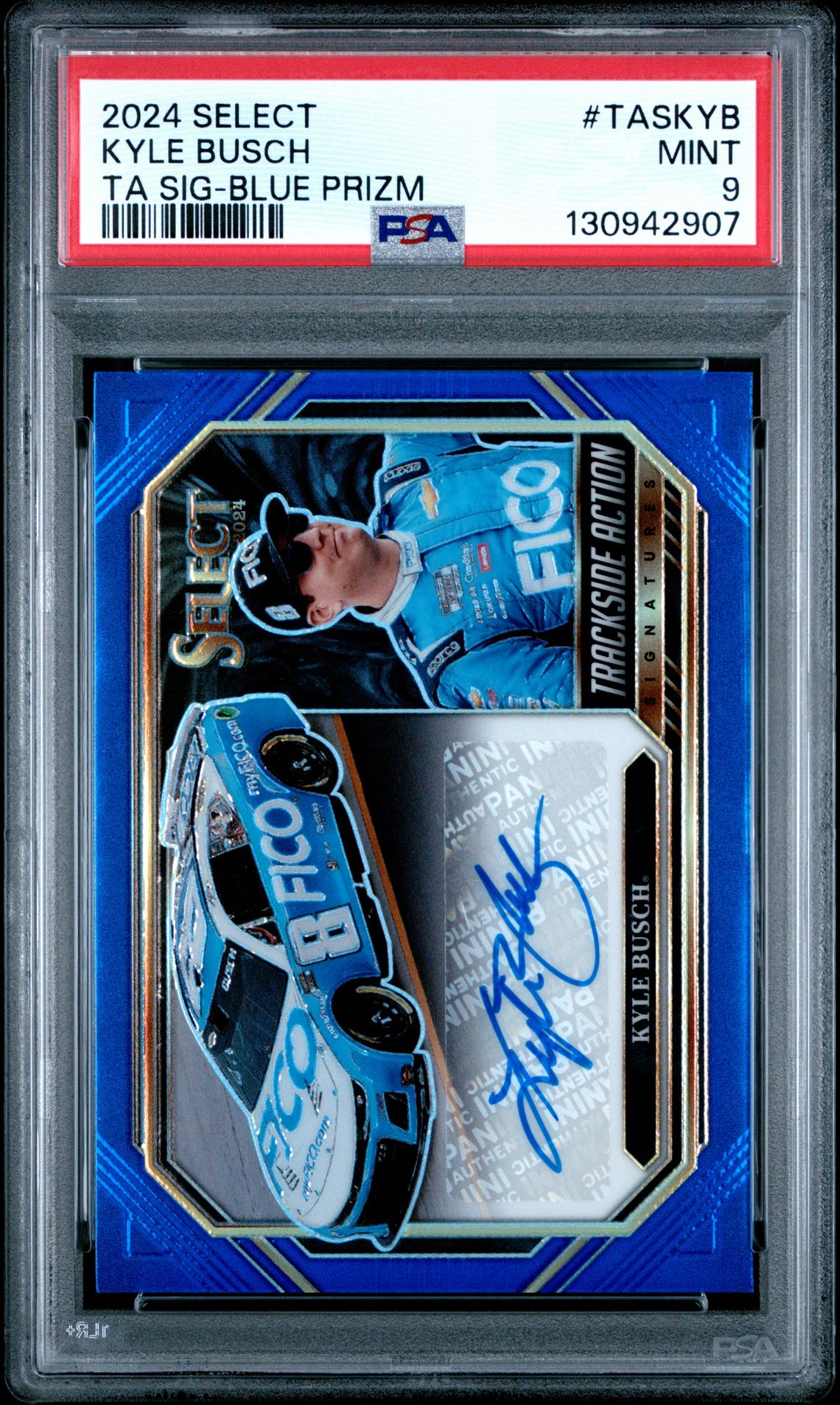 2024 Panini Select Nascar Trackside Action Signatures Kyle Busch #Taskyb (Ta Sig-Blue Prizm) Mint 9 front