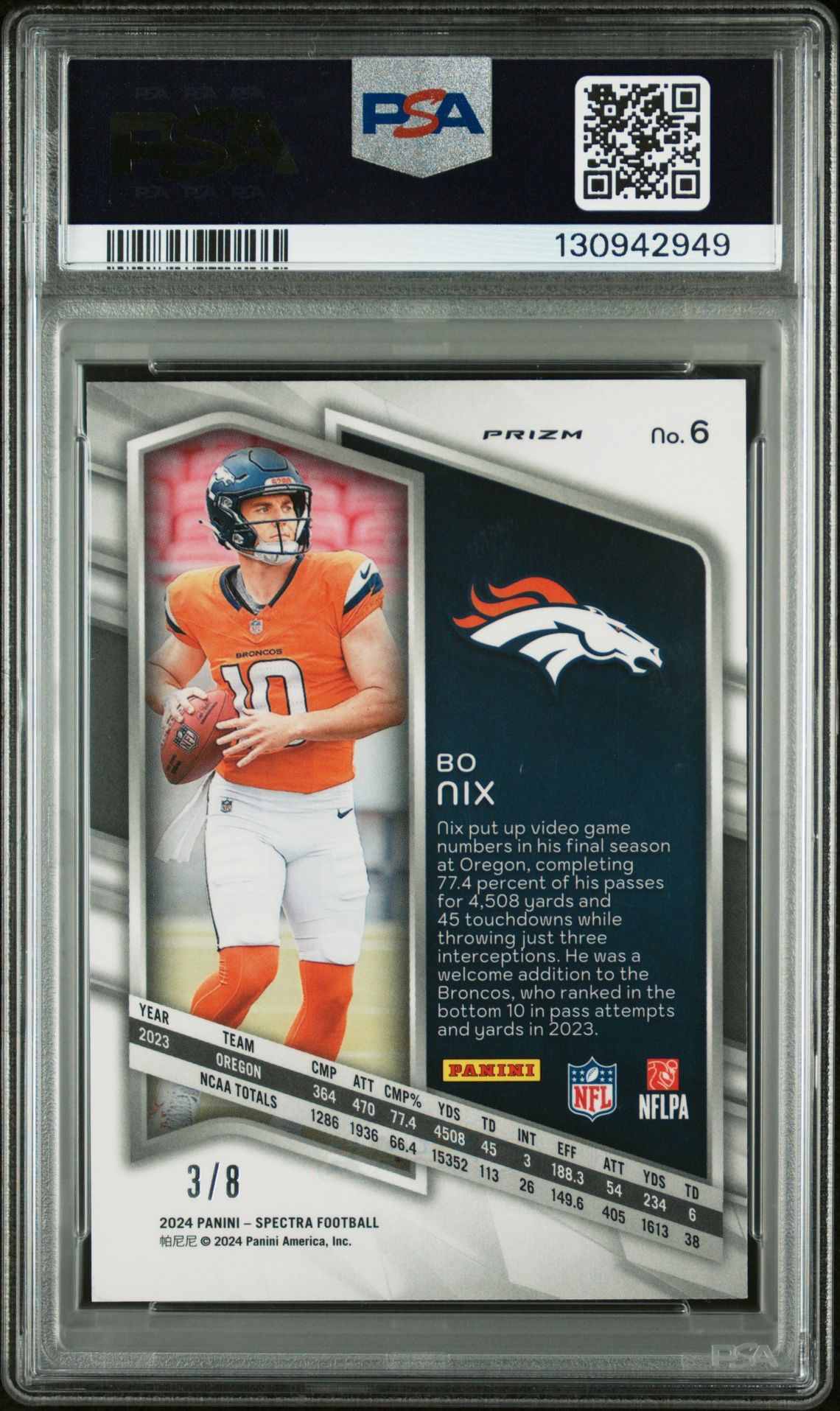 2024 Panini Spectra Bo Nix #6 (Lucky Envelopes) Mint 9 back