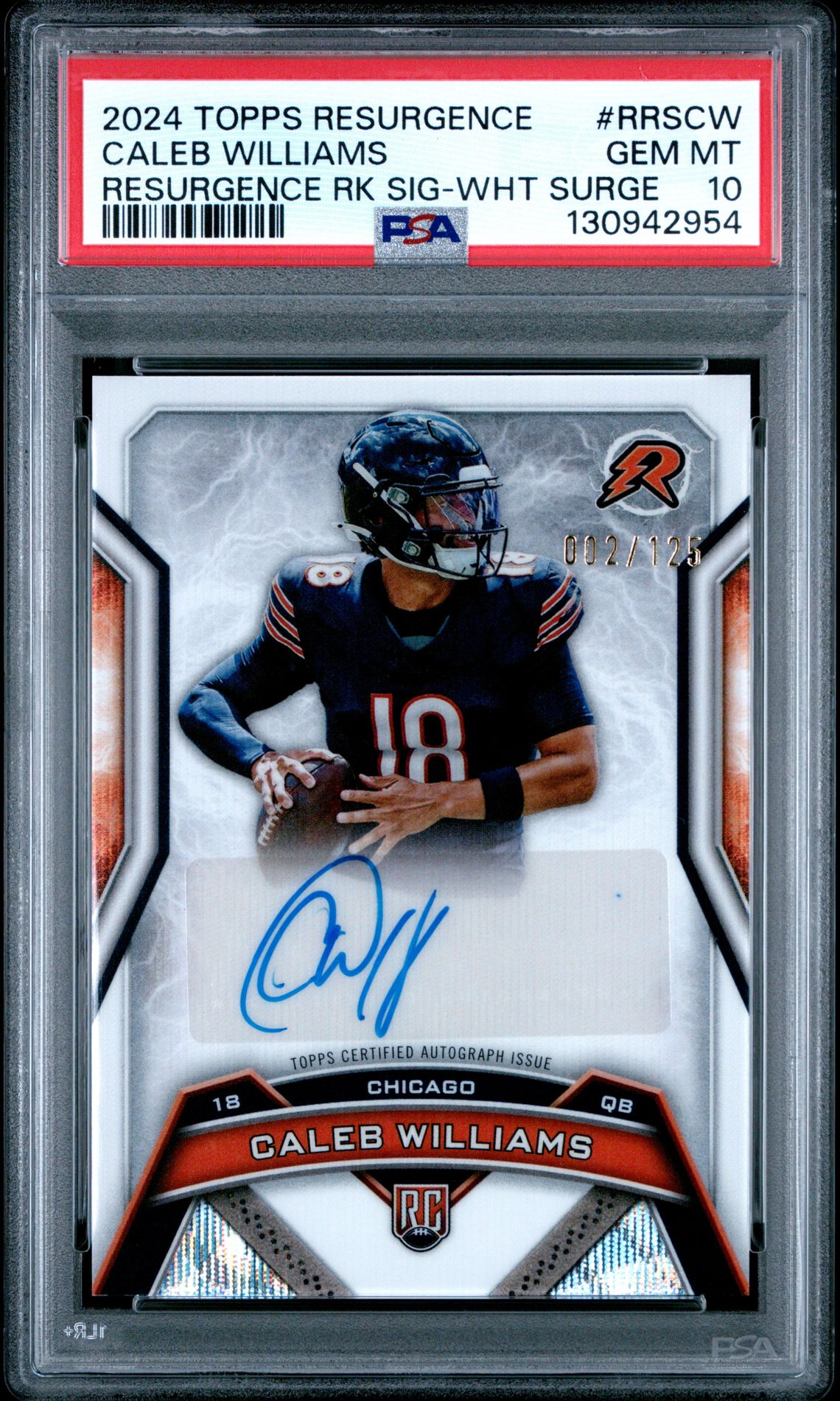 2024 Topps Resurgence Resurgence Rookie Signatures Caleb Williams #Rrscw (Resurgence Rk Sig-Wht Surge) Gem Mt 10 front