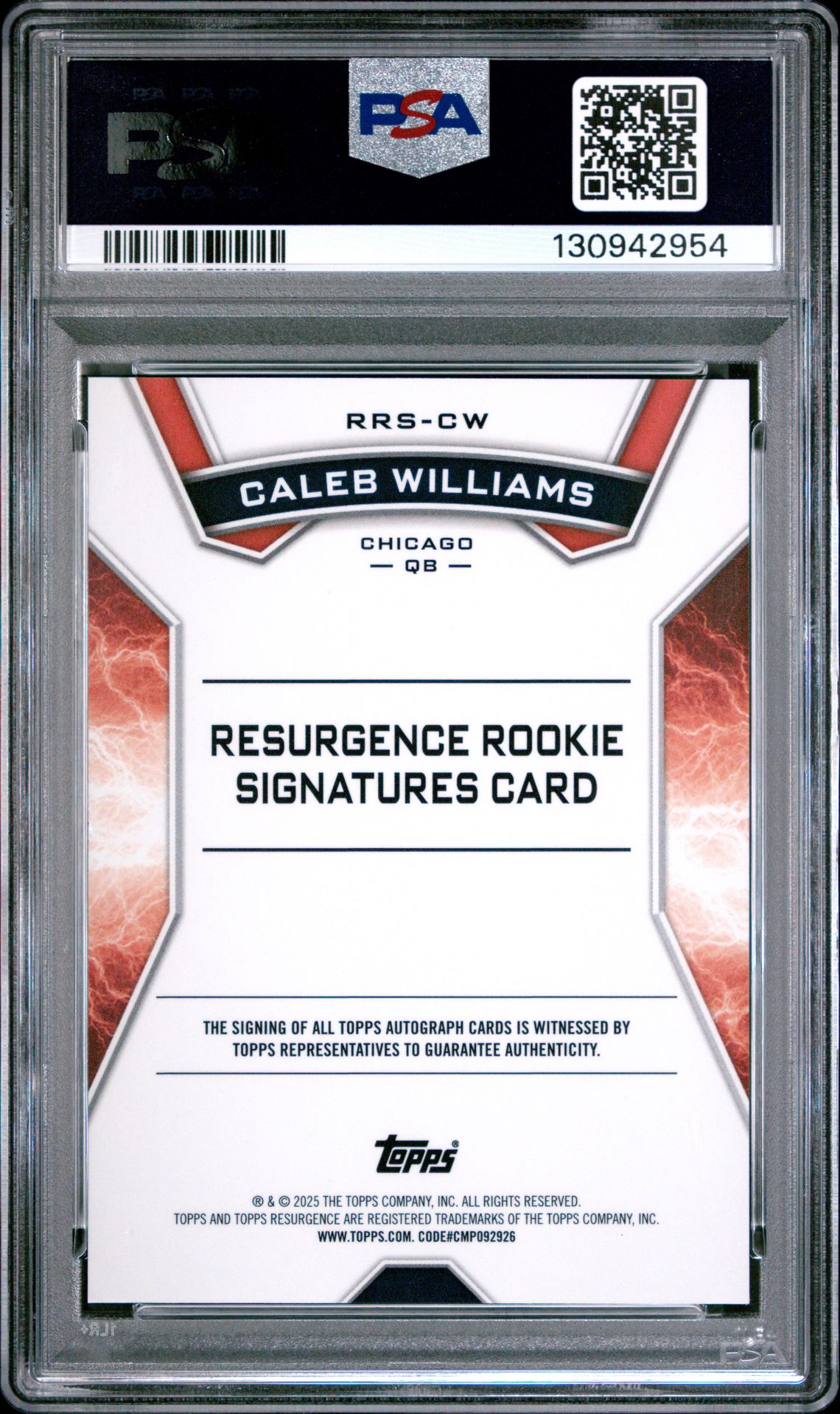 2024 Topps Resurgence Resurgence Rookie Signatures Caleb Williams #Rrscw (Resurgence Rk Sig-Wht Surge) Gem Mt 10 back