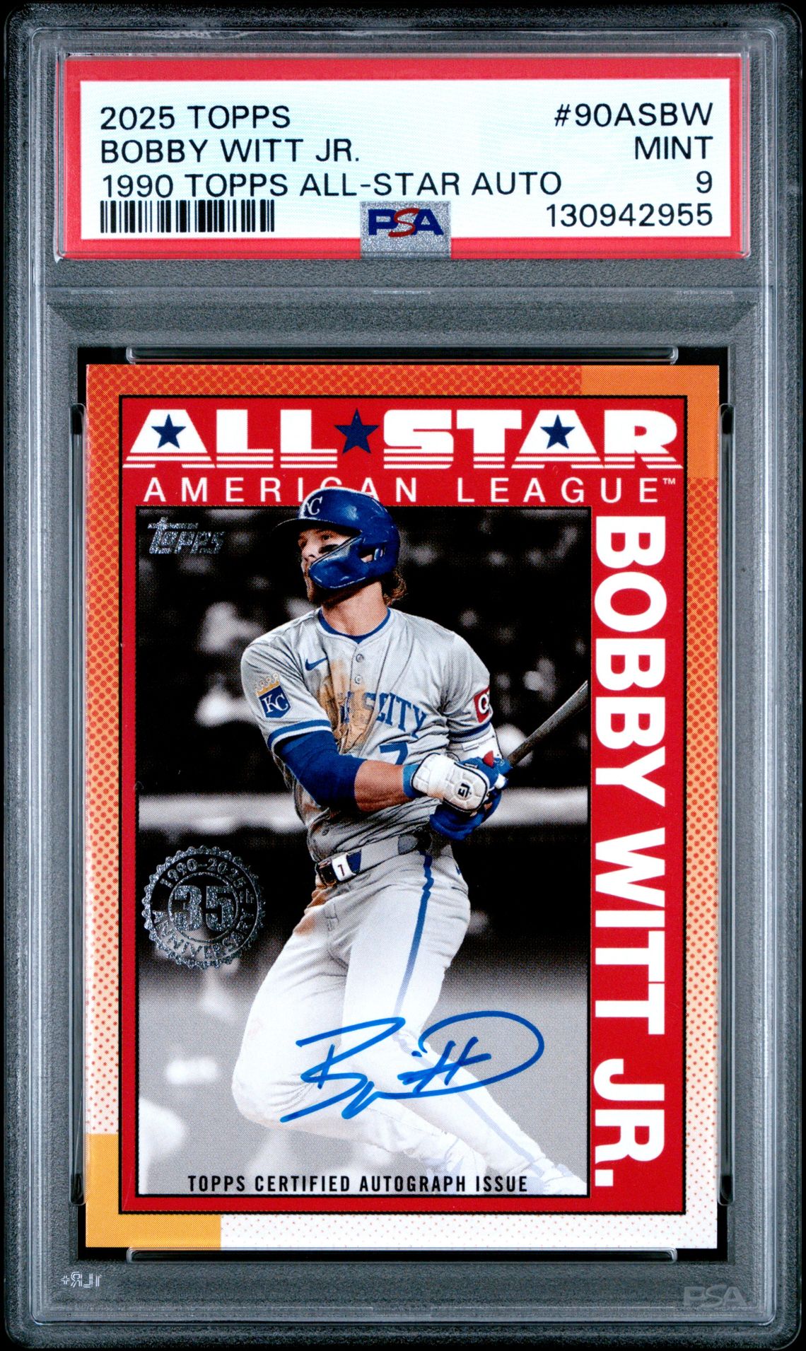 2025 Topps 1990 Topps All-Star Autographs Bobby Witt Jr. #90Asbw Mint 9 front