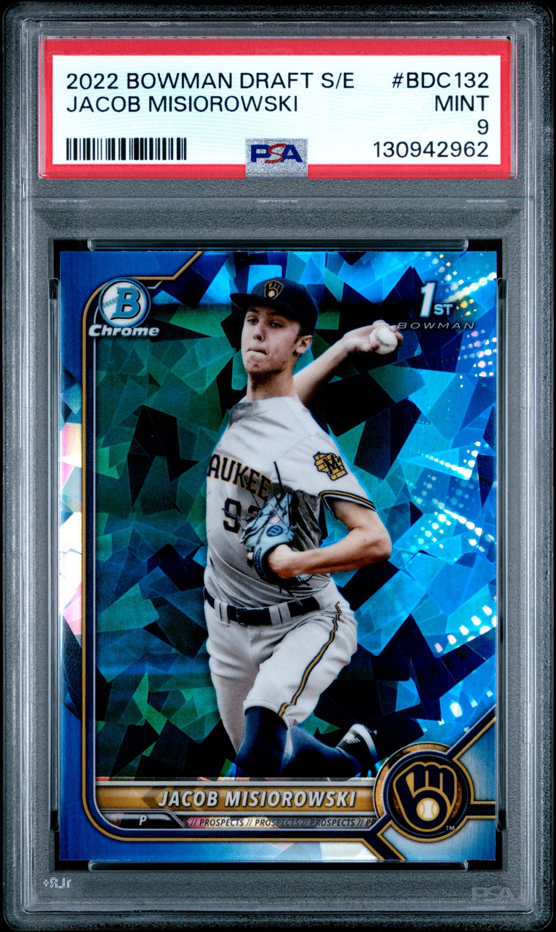 2022 Bowman Draft Chrome Sapphire Edition Jacob Misiorowski #Bdc132 Mint 9 front