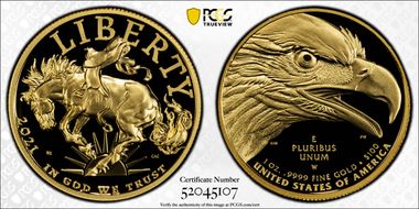 2021-W $100 American Liberty High Relief .9999 Fine PR70DCAM