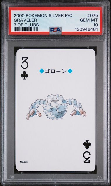 2000 Pokemon POKEMON SILVER VERSION PLAYING CARDS 3 OF CLUBS #075 Graveler front
