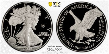2025-W $1 Silver Eagle w/ Laser Privy First Strike PR69DCAM