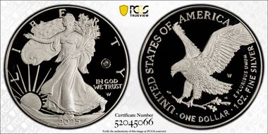 2025-W $1 Silver Eagle w/ Laser Privy First Strike PR69DCAM