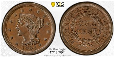1854 1C MS63BN