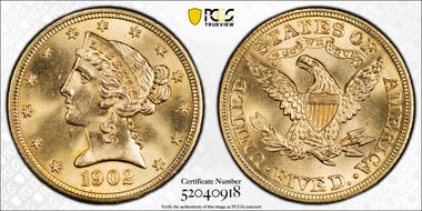 1902 $5 MS66+