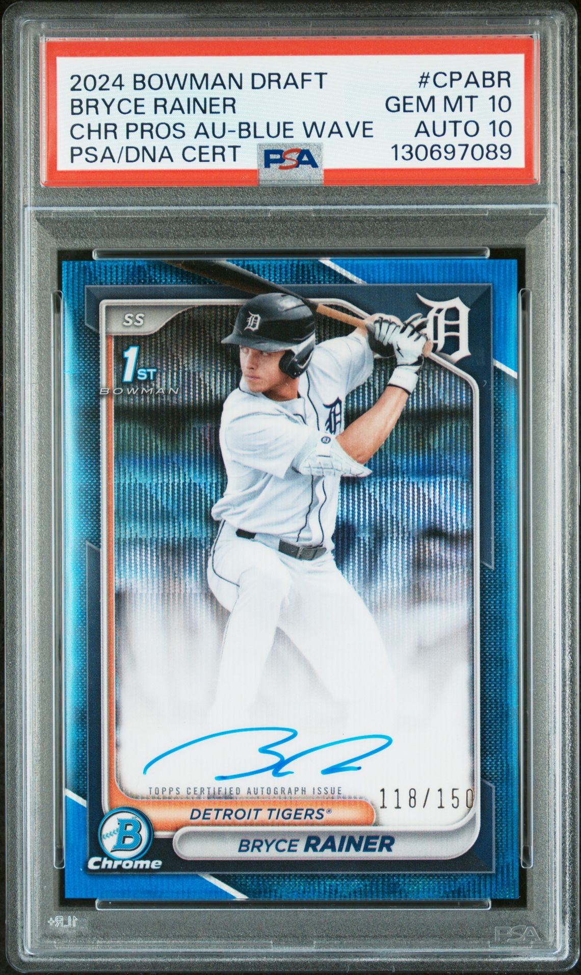 2024 Bowman Bowman Chrome CHR PROS AU-BLUE WAVE #CPA-BR Bryce Rainer front
