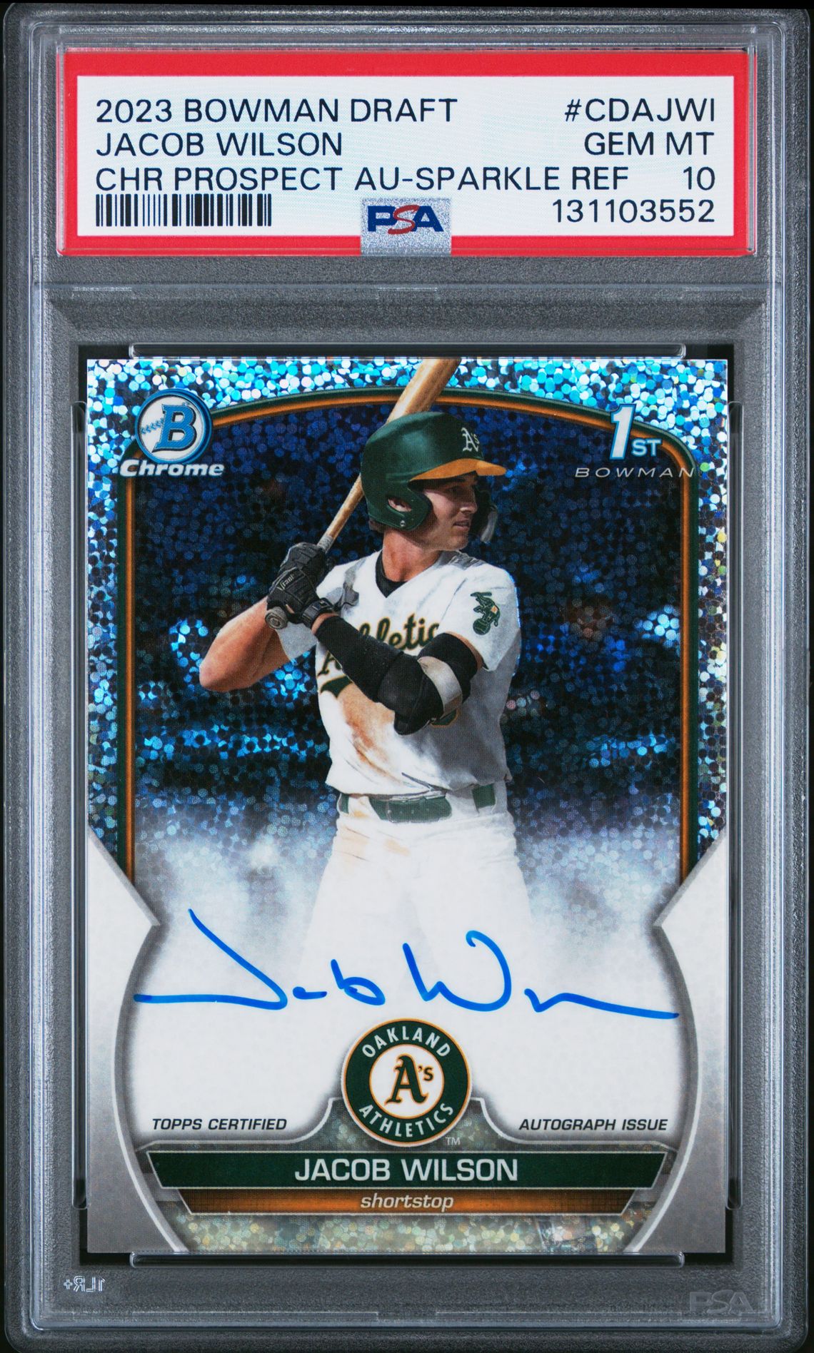 2023 Bowman Draft Chrome Prospect Autograph Jacob Wilson #Cdajwi (Chr Prospect Au-Sparkle Ref) Gem Mt 10 front