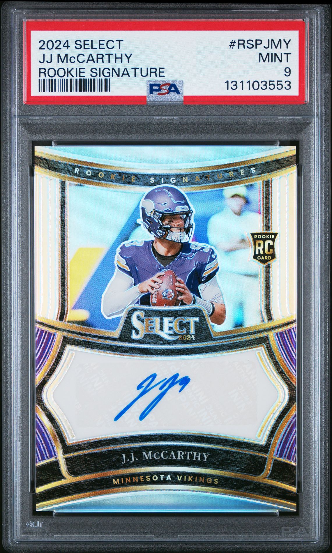 2024 Panini Select Rookie Signatures Jj Mccarthy #Rspjmy Mint 9 front