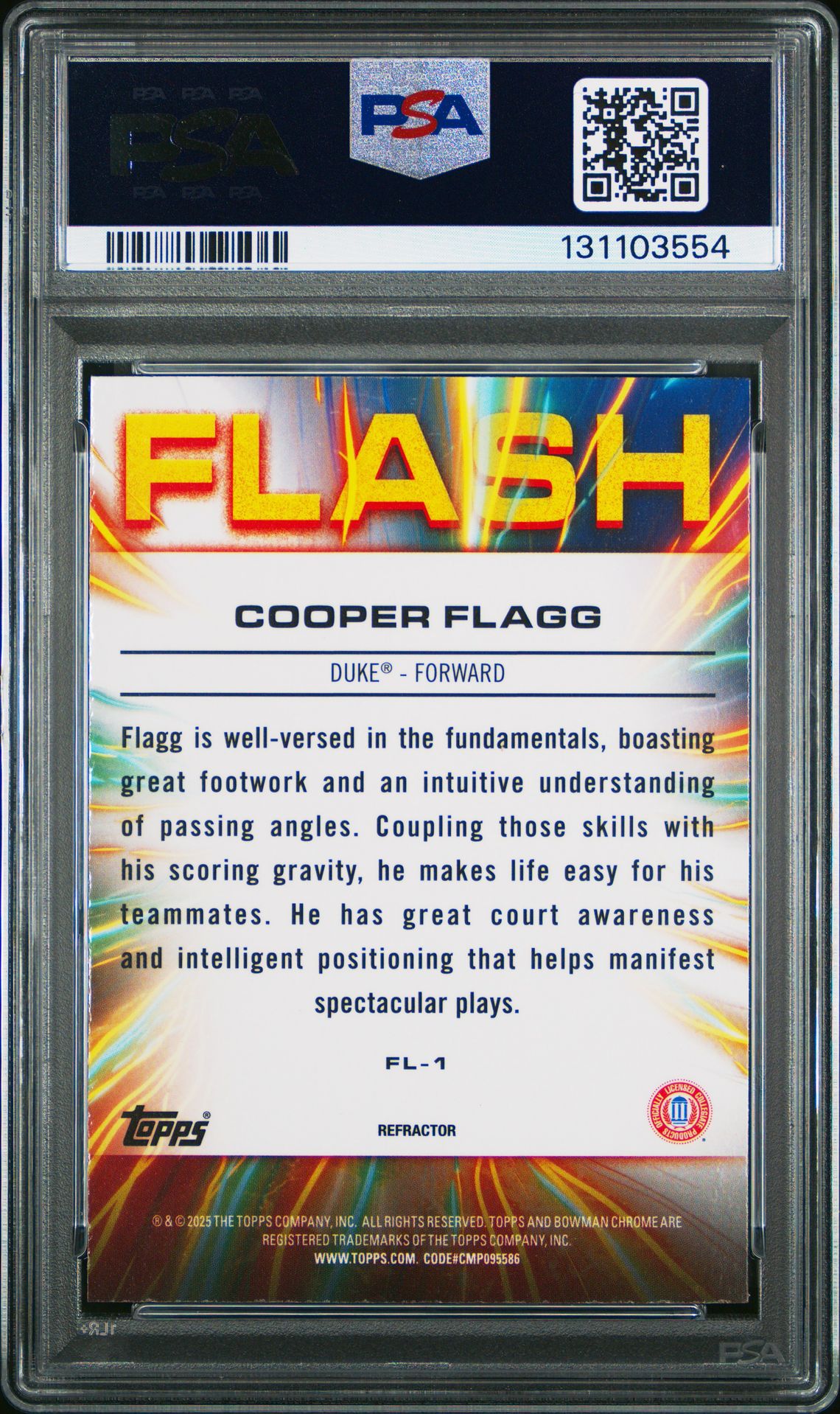 2024 Bowman Chrome University Flash Cooper Flagg #Fl1 (Flash-Refractor) Mint 9 back