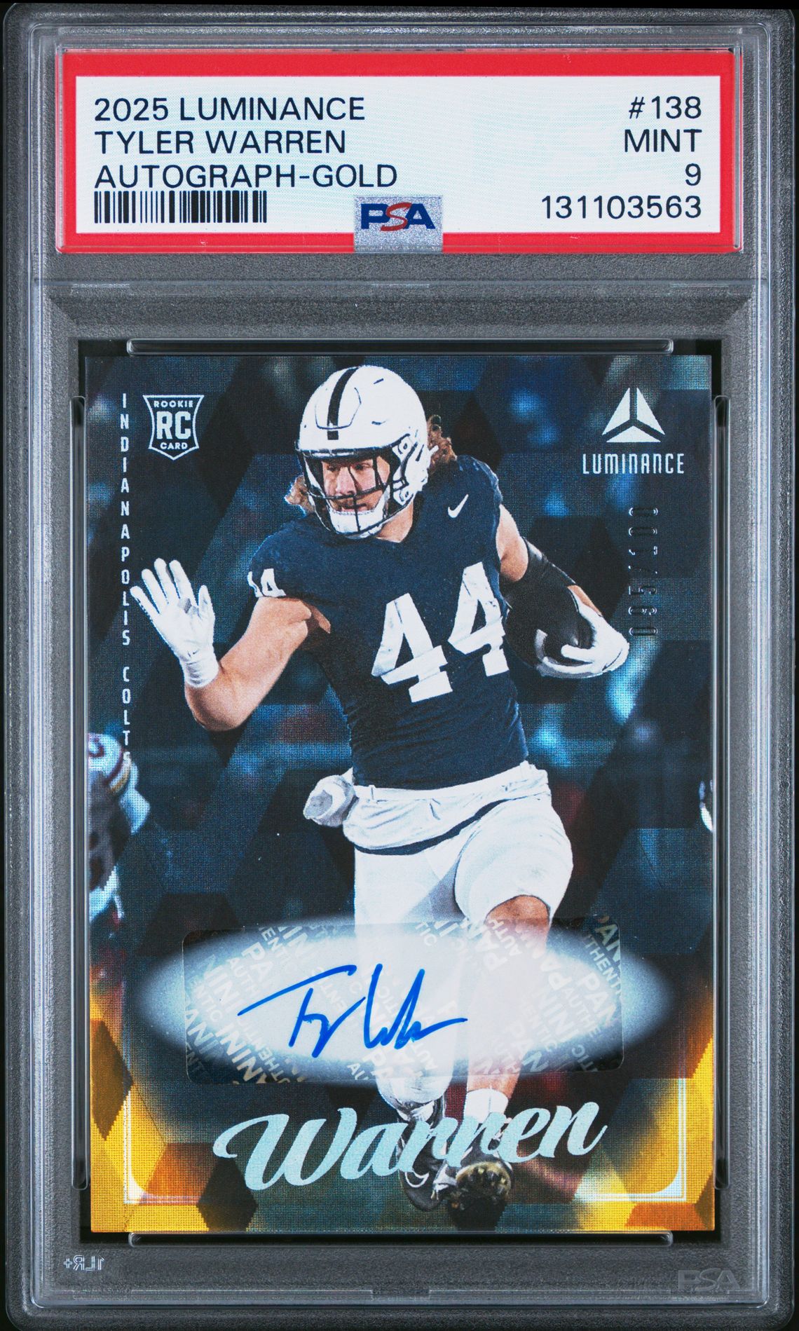 2025 Panini Luminance Tyler Warren #138 (Autograph-Gold) Mint 9 front