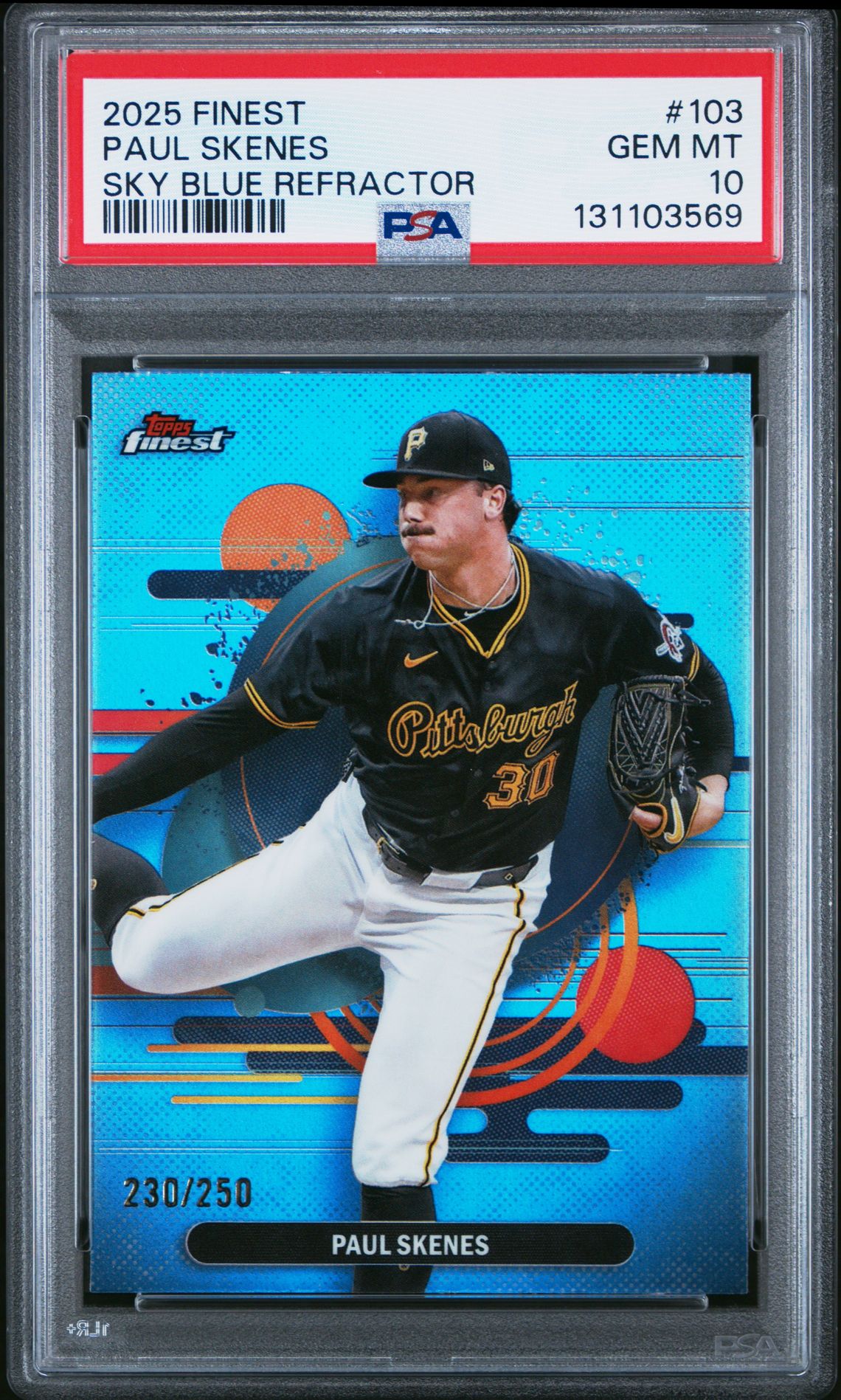 2025 Topps Finest Paul Skenes #103 (Sky Blue Refractor) Gem Mt 10 front