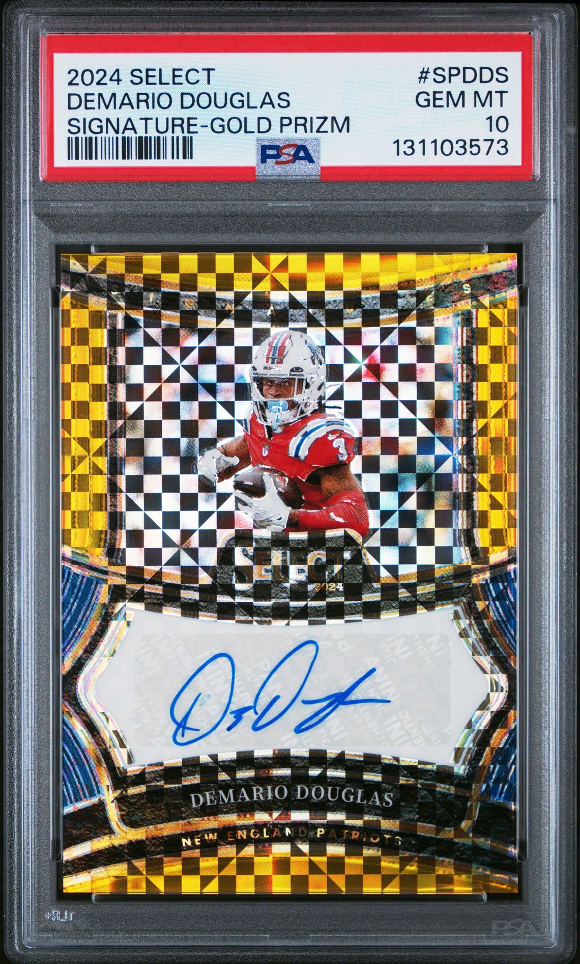 2024 Panini Select Signatures Demario Douglas #Spdds (Signature-Gold Prizm) Gem Mt 10 front