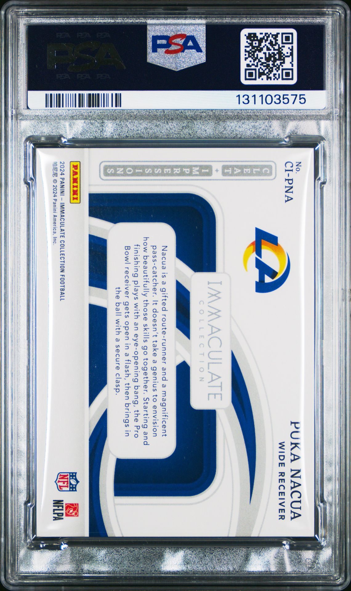 2024 Panini Immaculate Collection Cleat Impressions Puka Nacua #Cipna Gem Mt 10 back