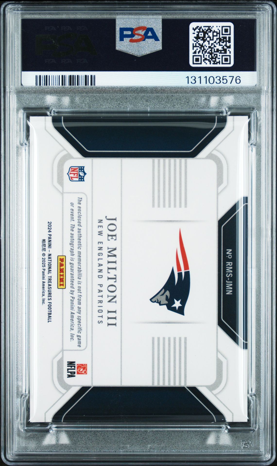 2024 Panini National Treasures Rookie Material Signatures Rps Joe Milton Iii #Jmn Mint 9 back