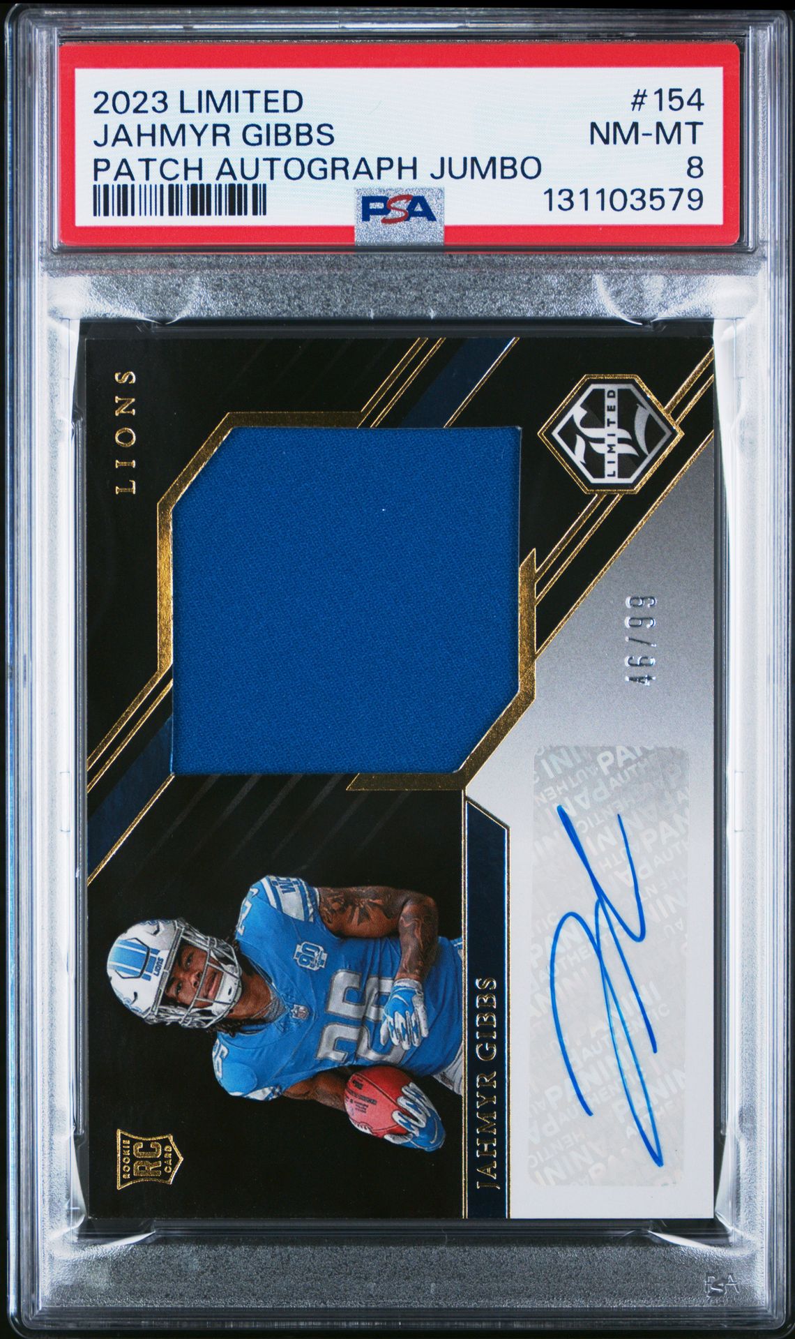 2023 Panini Limited Jahmyr Gibbs #154 (Patch Autograph Jumbo) Nm-Mt 8 front