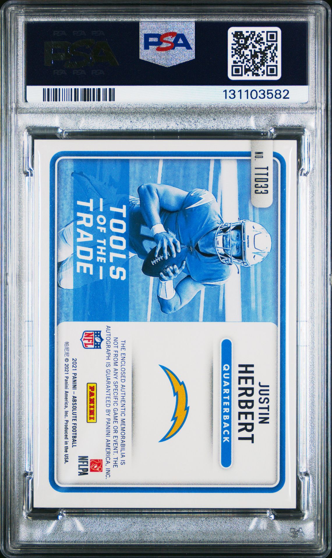 2021 Panini Absolute Tools Of The Trade Materials Double Autographs Justin Herbert #Ttd33 (Tools/Trade Mat.dbl.au.) Nm-Mt 8 back